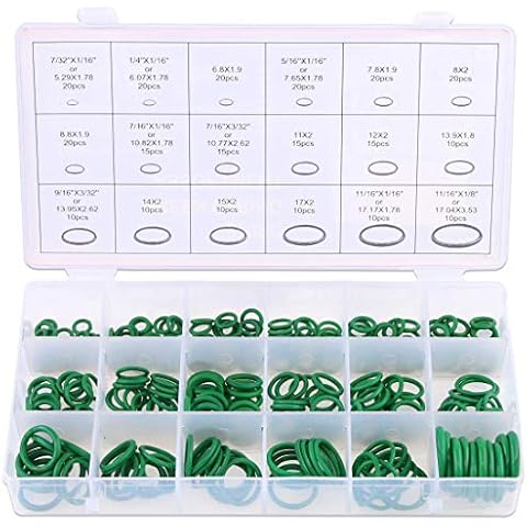 Glarks 18 Sizes 270Pcs Rubber O-Ring Car Auto Vehicle Repair Air Conditioning Compressor Seals Assortment Kit(Green)