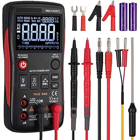 Neoteck Auto-ranging Digital Multimeter TRMS 9999 Counts, All Button Design, EBTN Technology LCD Display with Analog Bargraph