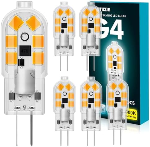 FANTICDE G4 LED Bulbs Warm White 3000K,1.2W AC/DC 12V Replacement 10W G4 Halogen Bulb,120LM, Non Flicker, Energy Saving G4 LED Capsule Light Bulbs, Non-Dimmable, 6 Pack