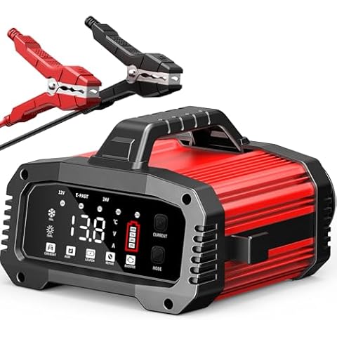 25Amp Car Battery Charger, 12V/24V Car Battery Charger, 8-Stage Charging Leisure Battery Charger, Automotive Smart Portable Battery Charger for Car, Motorcycle, Lead Acid Batteries & AGM.