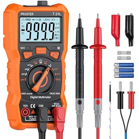 Proster TRMS 6000 Counts Digital Multimeter Tester with Inductance Test NCV Backlight Magnetic Capacitance Temperature Auto Ranging Voltage/Current Meter for Automotive Home Industrial