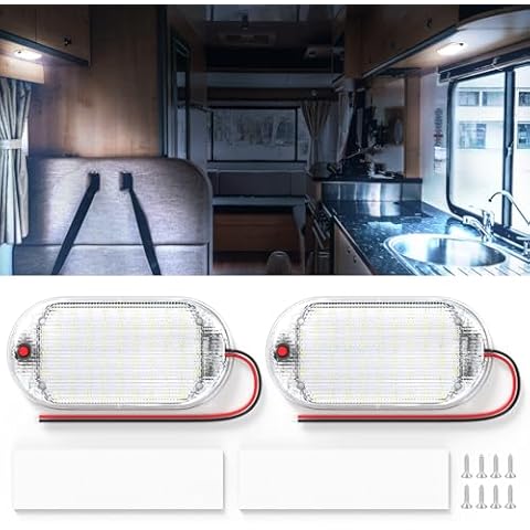 Fxlpower 2PCS 15cm LED RV Interior Ceiling Light with 60LEDs, DC 12V-85V Super Bright 10W LED Dome Light with Switch for Enclosed Cargo Trailer Car RV Van Truck Lorry Camper Boat Caravan Motorhome