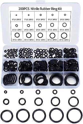 Senshuomy O-Ring Washer Kit,Nitrile Rubber,Based Gasket O-Ring Assortment,Kitchen Faucet Washer Sealing Washer,Plumbing,Rubber Gasket Washer Sealing O-Ring Kit,15 Sizes of 200 Pcs