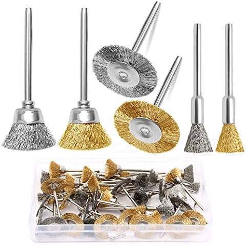 48 PCS Brass / Stainless Steel Wire Brush Wheel Set, Mini Wire Brush Wheel Cup Brush for Power Rotary Tools Polishing, Cleaning Metal Rust, Drill Attachment Bit Set 1/8 Inch(3mm) Shank