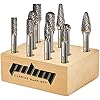 Tungsten Carbide Burr Set 1/4" Shank 10PC Double Cut Rotary Cutting Burrs Die Grinder Bits for Steel and Wood Working, Grinding, Carving, and Engraving