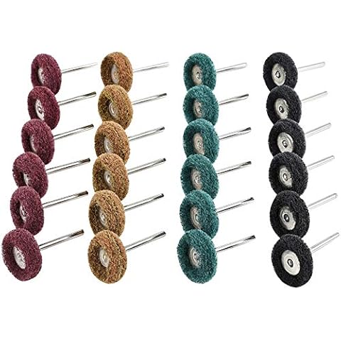 40 PCS 25 mm Abrasive Buffing Wheel, Polishing Accessories for Dremel Rotary Tools - Brown 80Grit /Green 150Grit /Red 240Grit /Black 300Grit, Scouring pad and Metal Shank