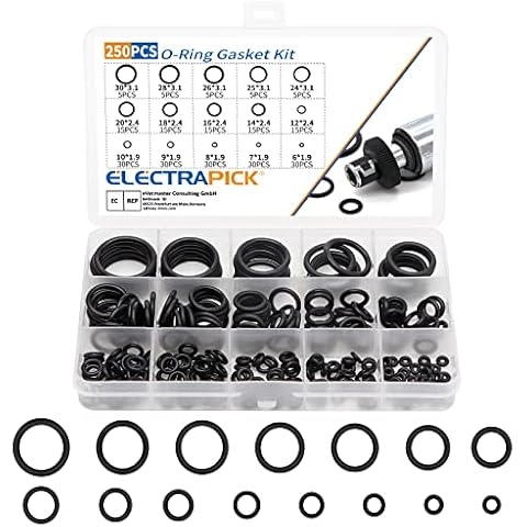 ELECTRAPICK 250Pcs O-Ring Gasket Kit, 15 Sizes Rubber Washers Seals Assortment Set, Electrical Gasket Ring for Plumbing Washer Seal & Auto Quick Repai