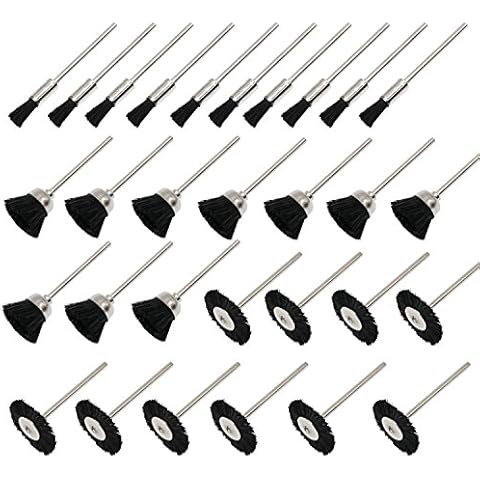 NIUPIKA Bristle Polishing Brushes Bits Cup Wire Brush Set Soft Nylon Cleaning Accessories 2.35mm Shank for Rotary Drill Tools Pack of 30 Pieces