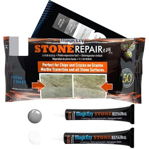 MagicEzy Stone RepairEzy (Hellgrau/Weiß): Granit, Marmor, Quarz, Travertin-Stein-Reparaturset, Arbeitsplatten, Fliesen, Spaltfüller, Rissausbesserungs-Kitt – Expertenreparaturen