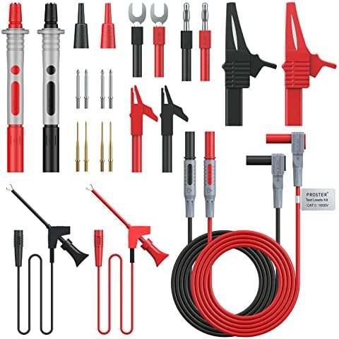 Proster Multimeter Test Leads Kit - 24 in 1 Automotive Test Leads with 8 PCS Probe Pins Alligator Clips Spade Plug Banana Plug for Multimeter Clamp Meter