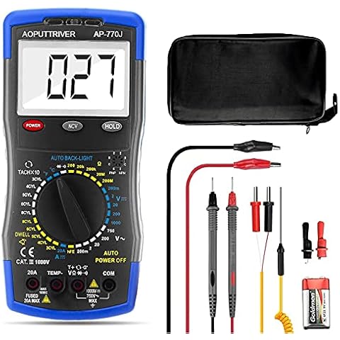 Digital Multimeter, Automotive Multimeter, Engine Analyser Manual Ranging NCV Multi Tester Voltmeter Measure Voltage+Current+Resistance+Temp+RPM+Dwell Angle with Data Hold+Backlight+Auto Off+℃/℉
