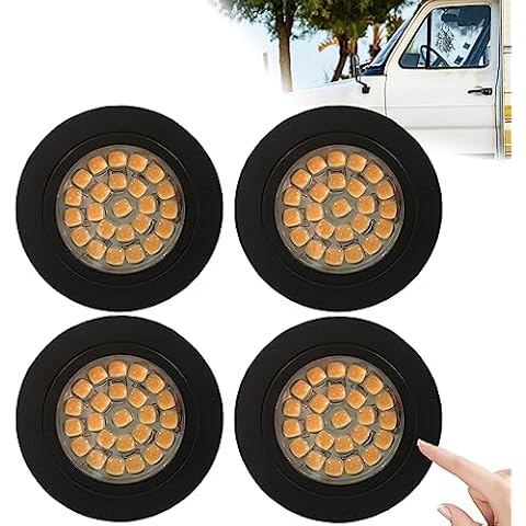 4pcs 12V Interior LED Spot Lights Touch Switch Control Dimmable Recessed Mount Ceiling Light Roof Downlight for T4 T5 Camper Caravan Boat Yacht Sailboat Under Cabinet Kitchen Bathroom Black Warm White