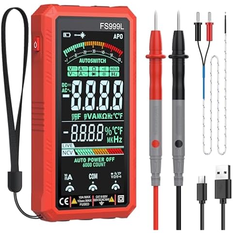 Proster Rechargeable Multimeter - TRMS 6000 Counts Digital Multimeter 5.0 Inch Colour Screen Backlight Multi Meter with 600V AC/DC Voltage 10A AC/DC Current Capacitance Temperature Frequency Diode