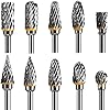 Tungsten Carbide Steel Double Cut Rotary Burrs Set for Rotary Tool, 10pcs 1/8 inches Shank Fits Rotary Tool for Grinder Drill, DIY WoodWorking Carving, Metal Polishing, Engraving, Drilling
