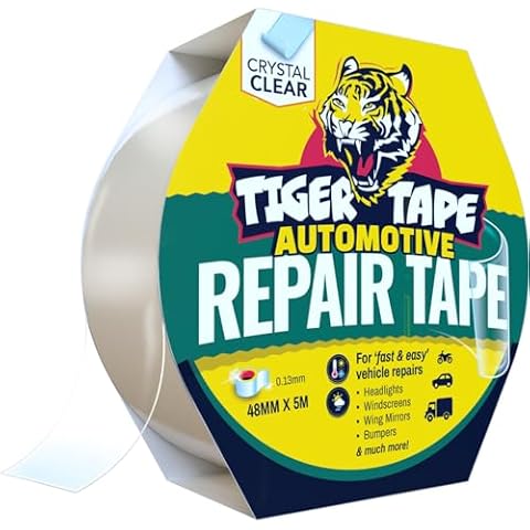 Tiger Tape® Waterproof Outdoor Clear Repair Tape. A Clear Duct Tape for repairs on transparent plastic materials and temporary repairs on cracked glass. 48mm x 5m
