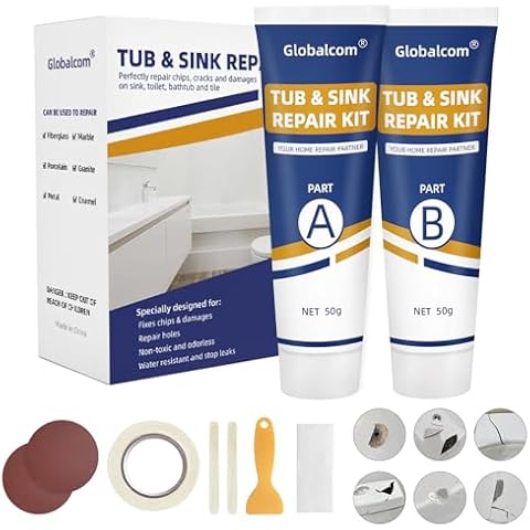 Wannenreparaturset weiß, Fiberglas Dusche und Porzellan Waschbecken Reparaturset, Acryl, Emaille, Keramikfliesen, WC und Duschbad Reparaturset, Reparatur von Rissen, Fragmenten, Löchern und Gruben