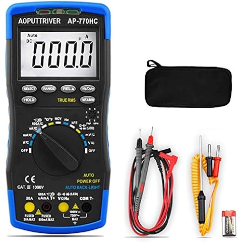 Digital Multimeter AP-770HC 6000 Counts Auto/Manual Range Voltmeter Ammeter Ohmmeter for NCV DC AC Voltage Current Resistance Temperature Capacitance Diode hFE Continuity Duty Cycle with Data Hold