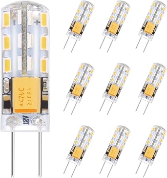 leorx G4 LED Light Bulbs Warm White 2W 12V AC DC 2600-2900K, Replaces 15-20W Halogen Lamps 10- Pack 360° Beam Angle Non-dimmable Energy Saving Bi-pin Base
