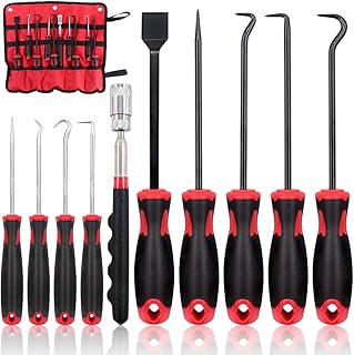 Swpeet 9Pcs Long Hook Set with Magnetic Telescoping Tool Kit, Precision Scraper Gasket Scraping Hose Removal Puller Hook P...