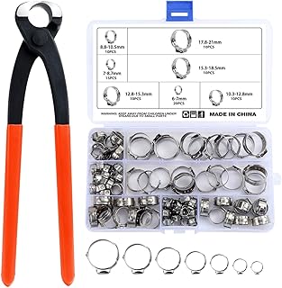 WiMas 85PCS 304 Stainless Steel 6-21mm Single Ear Hose Clamps, Hose Clamp Set, Cinch Clamp Rings Hose Clips with Clamp Pliers
