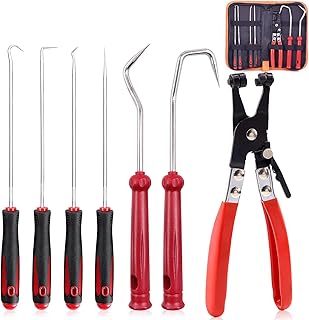 Keadic K608 7 Pieces Hose Clamp Plier Set, Including 6Pcs Hose Clamp Removal Hooks and Picks & 1Pcs Flat Band Car Water Pi...