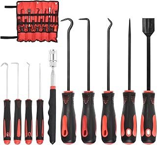 PATIKIL 10 Pieces Precision Hook and Pick Up Set Mechanic with Gasket Scraper Magnetic Telescoping Pick Tool Long Hose Pul...