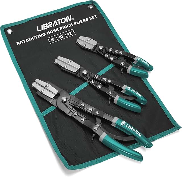 LIBRATON Hose Clamp Pliers, 3PCS Ratchet Hose Pliers, Hose Pinch Pliers Automotive, Hose Clamp Tool, Ratcheting Hose Pinch...