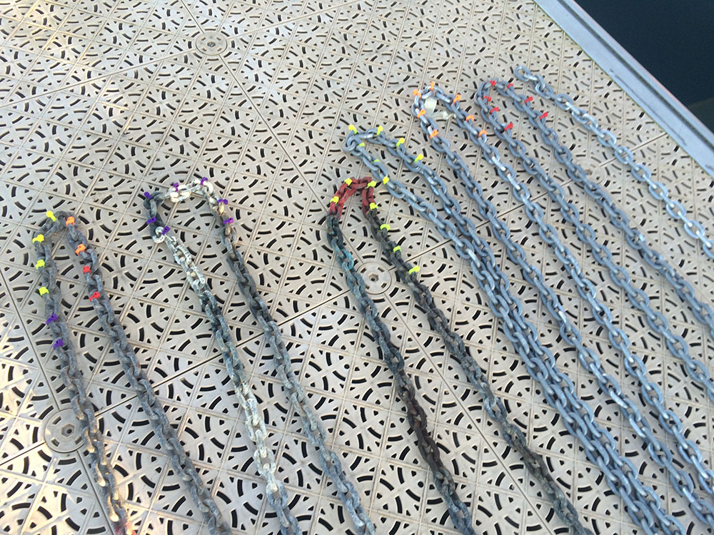 Colourful cable ties marking Bloom's old and new chain