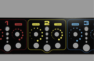 Powder-coated front panel with engraving